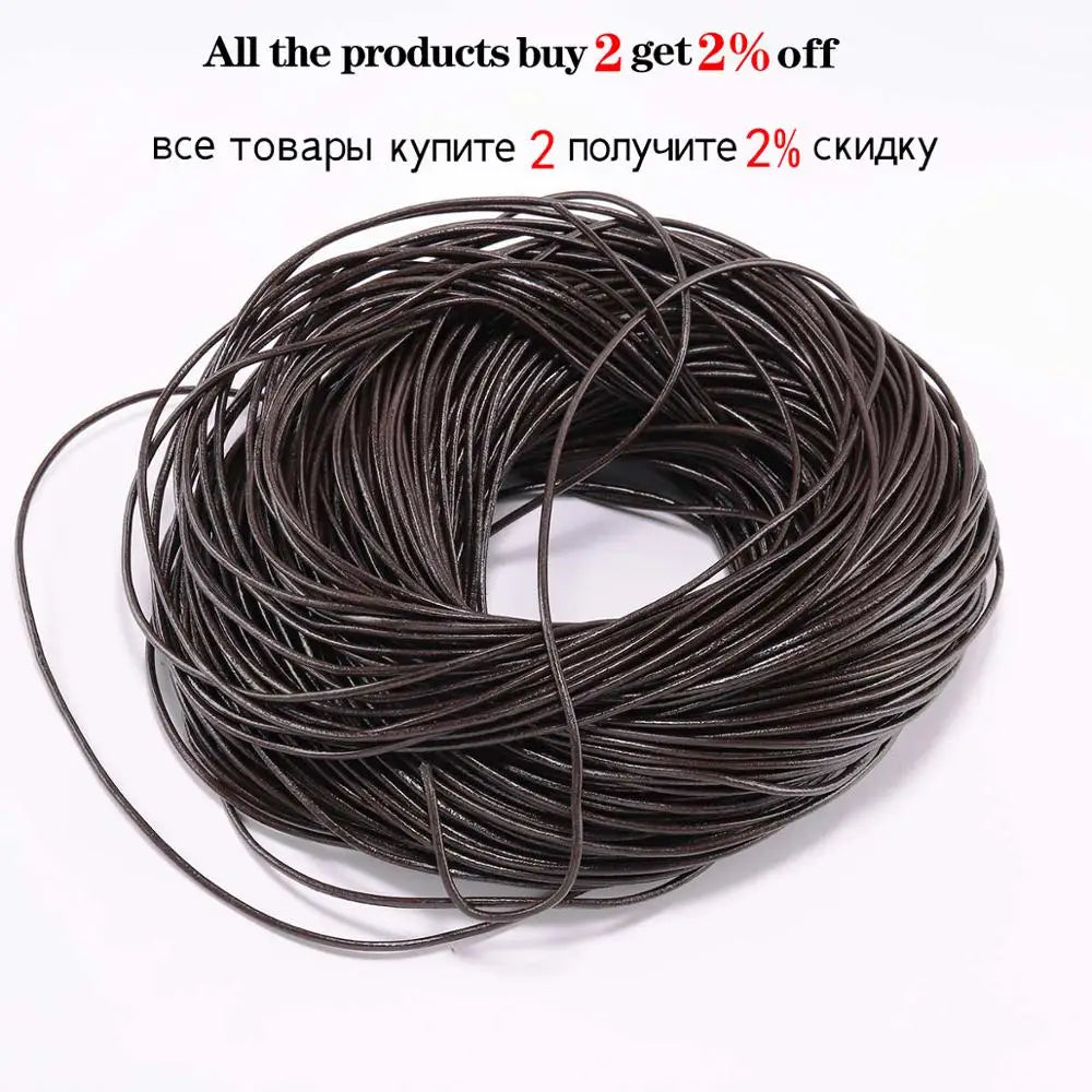 2/5 Meters/Lot 1-6mm Genuine Cow Leather Round Thong Cord DIY Bracelet Findings Rope String For Jewelry Making