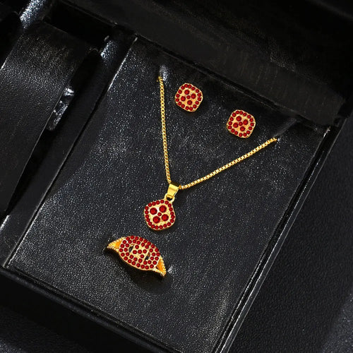 1PC Luxury Cube Jewelry Set, Women's Elegant Necklace, Earrings & Ring Set, Perfect Gift for Valentine's Day, Christmas Gift, Bi