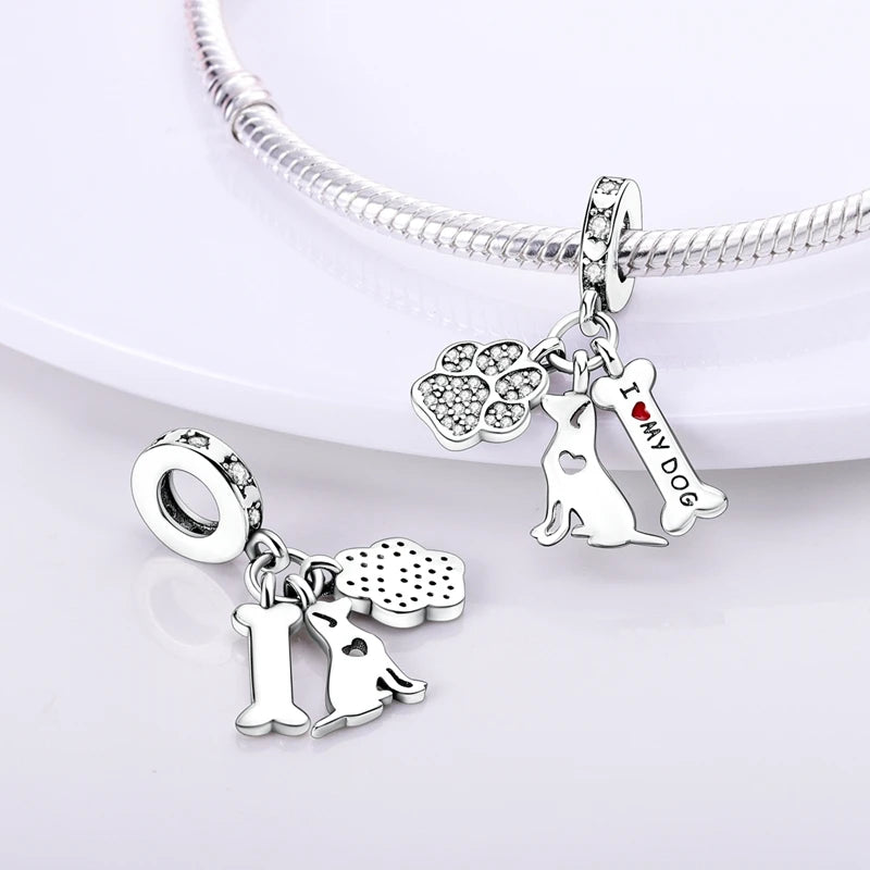New 925 Sterling Silver Charm Beads Dog Cat Pets Pendant Fit Original Bracelet Necklace DIY Charm Jewelry Making