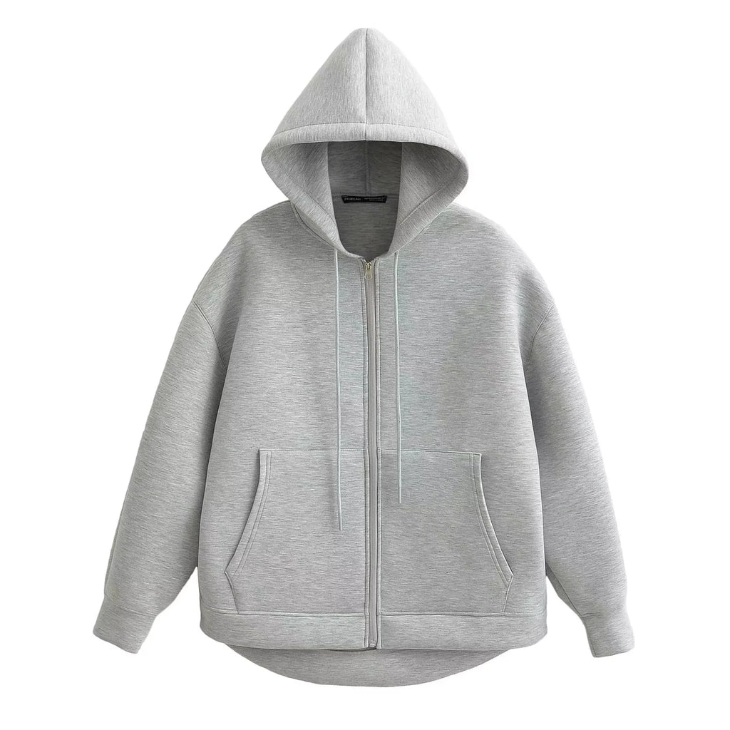 HH Autumn Women Casual Hooded Jacket Loose Oversize Zipper Hoodie Sweatshirts Solid Coat Office Lady Chic Outwear Tops