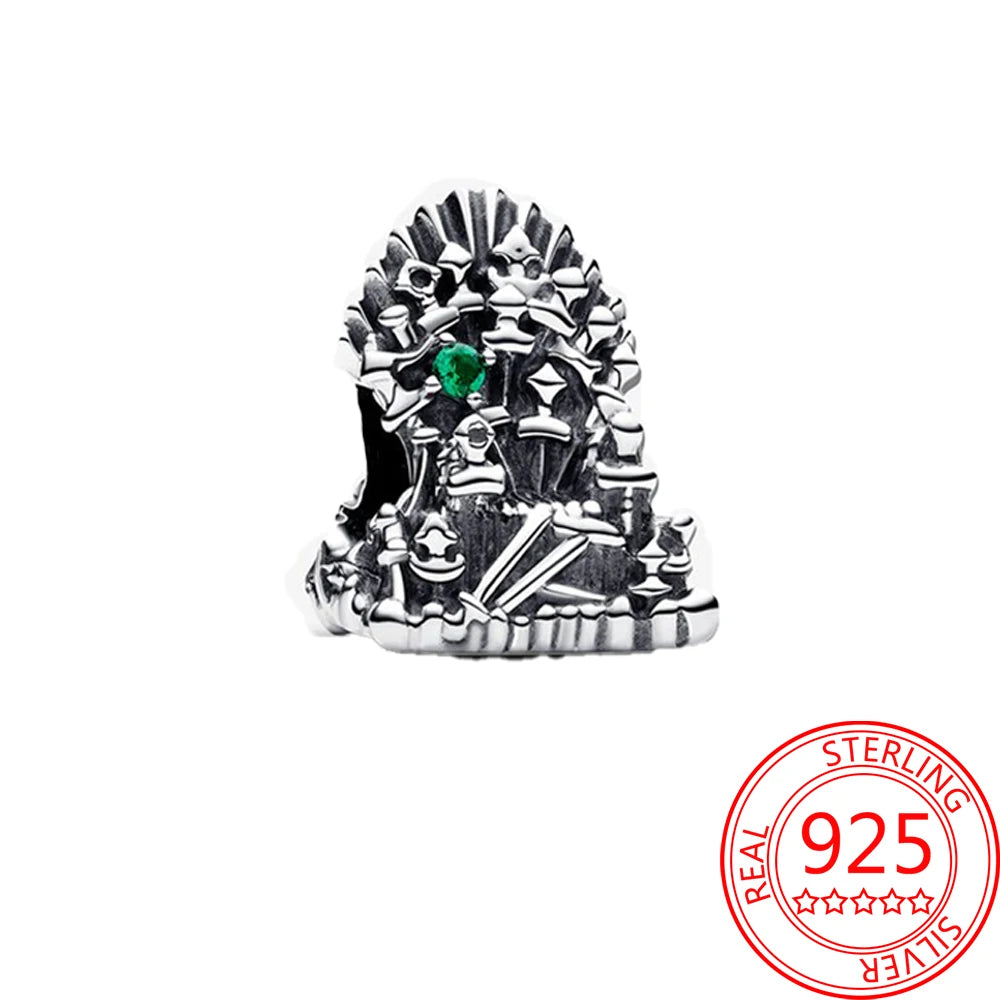 Game Theme 925 Sterling Silver Flying Dragon&Egg&Throne&Night Light Heart&Ice Fire Bead&Wolf Head&Magic Flower Monster Charm