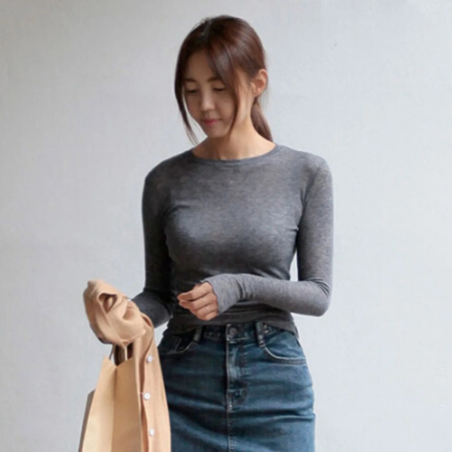 Sexy Thin See Through T Shirt Women Plain Elastic Basic Long Sleeve Casual Tops Female Slim Fit Daily Party Nightwear