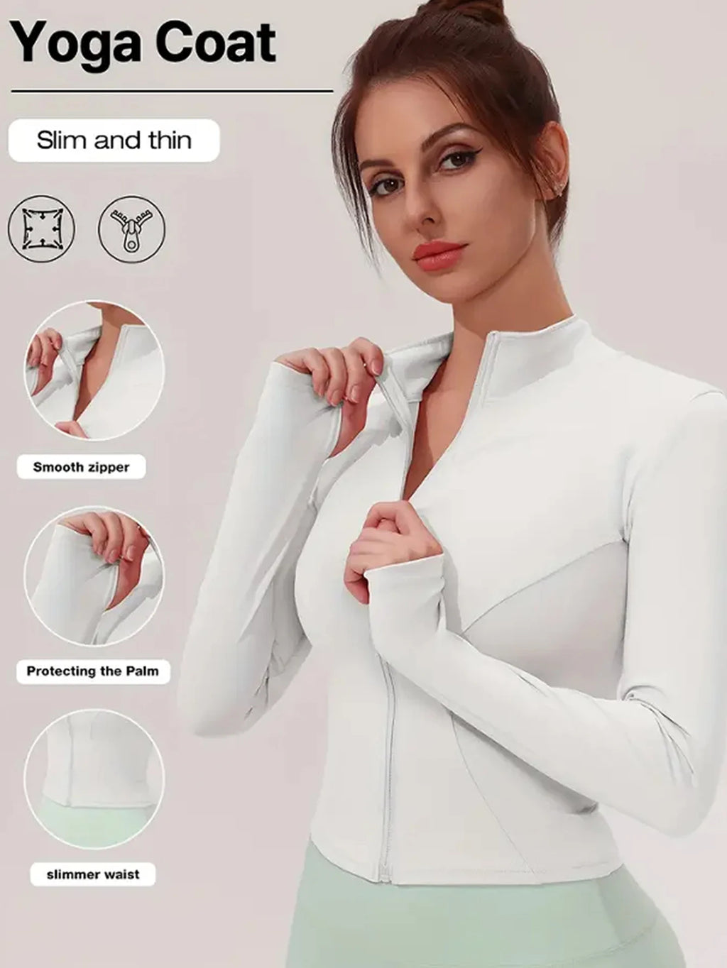 Fitness jacket, women's tight quick-drying top, 2025 autumn edition, long-sleeved sun-protective stand-up collar, sports Pilates