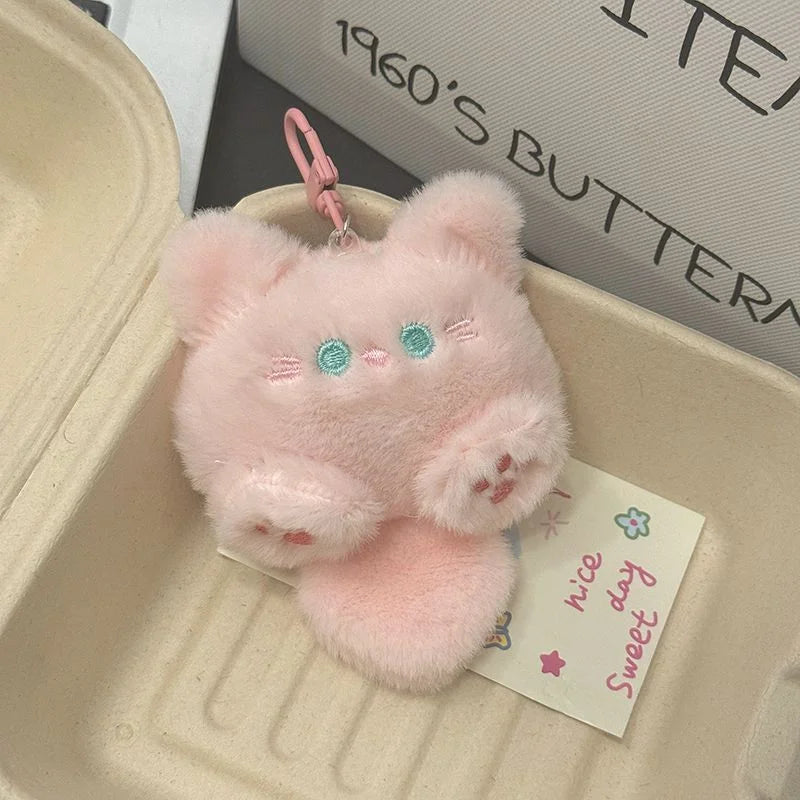 Cute Cartoon Plush Long Tailed Cat Keychain Kawaii Doll Toy Bag Pendant Key Ring Keyring Accessories for Women Girls Couples