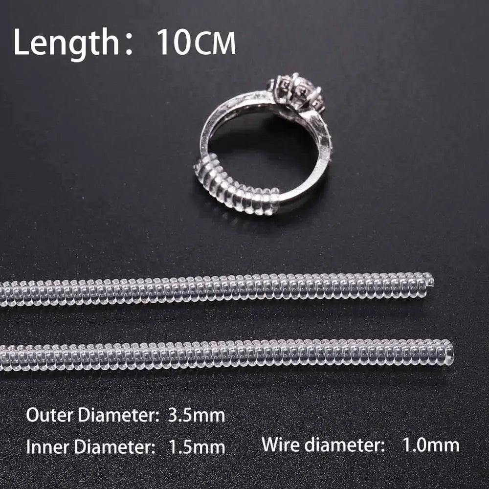 4pcs/lot Transparent Spiral Based Ring Tools Spring Coil Ring Size Adjuster Guard Tightener Reducer Resizing Tool For Jewelry