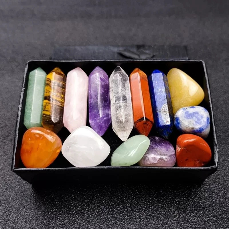 14pcs/box Natural Stone 7 Chakra Points Crystal Pillar Set Colorful DIY Necklace Jewelry Display Ornament Gifts Yoga Energy
