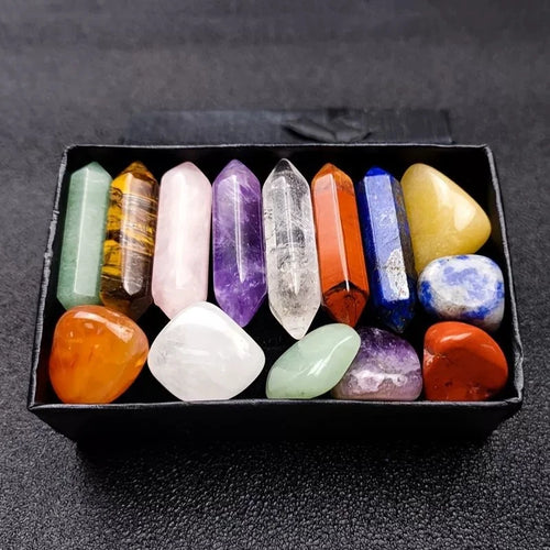 14pcs/box Natural Stone 7 Chakra Points Crystal Pillar Set Colorful DIY Necklace Jewelry Display Ornament Gifts Yoga Energy
