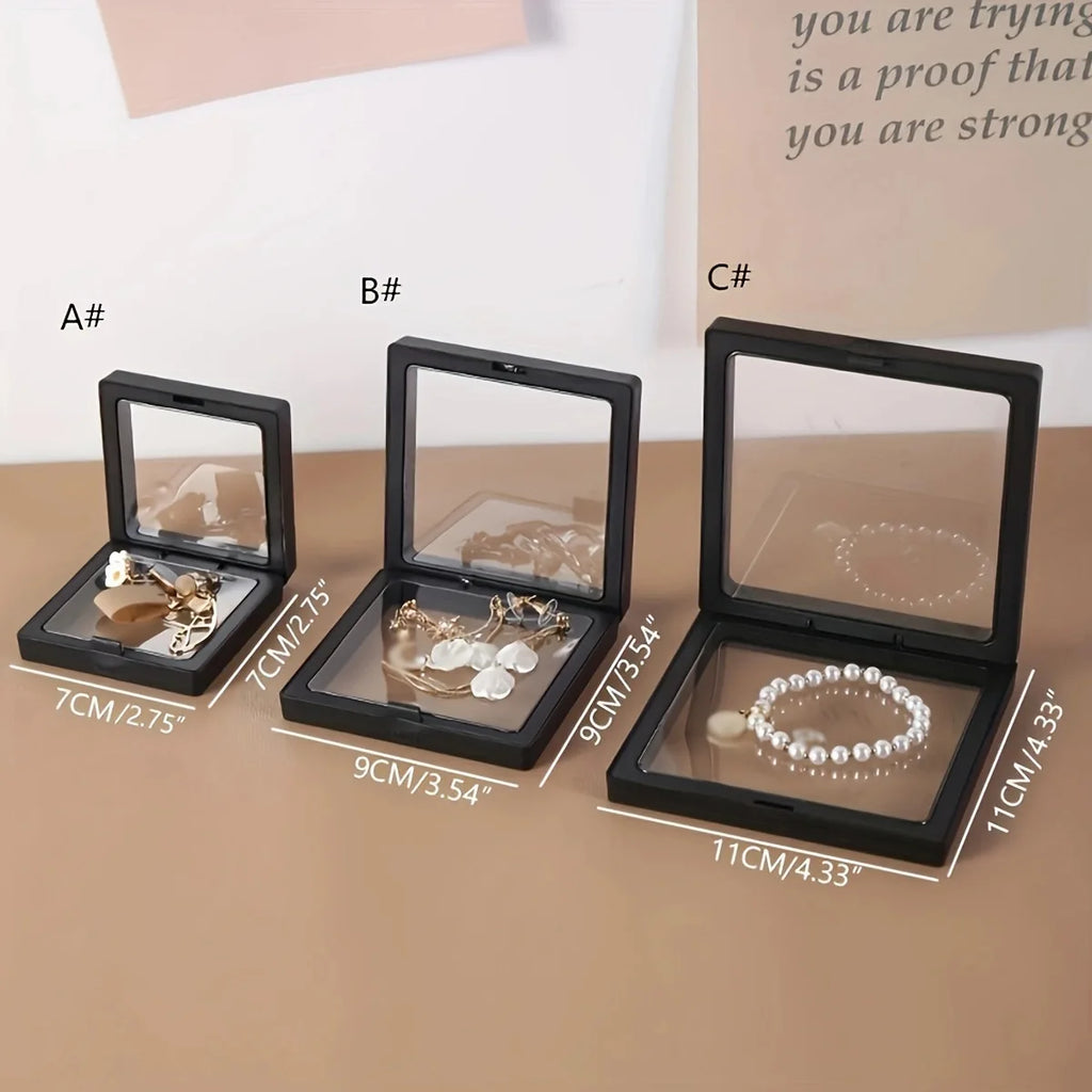 Transparent floating display box, plastic film jewelry packaging box, jewelry, necklace, ring, and collectible storage box