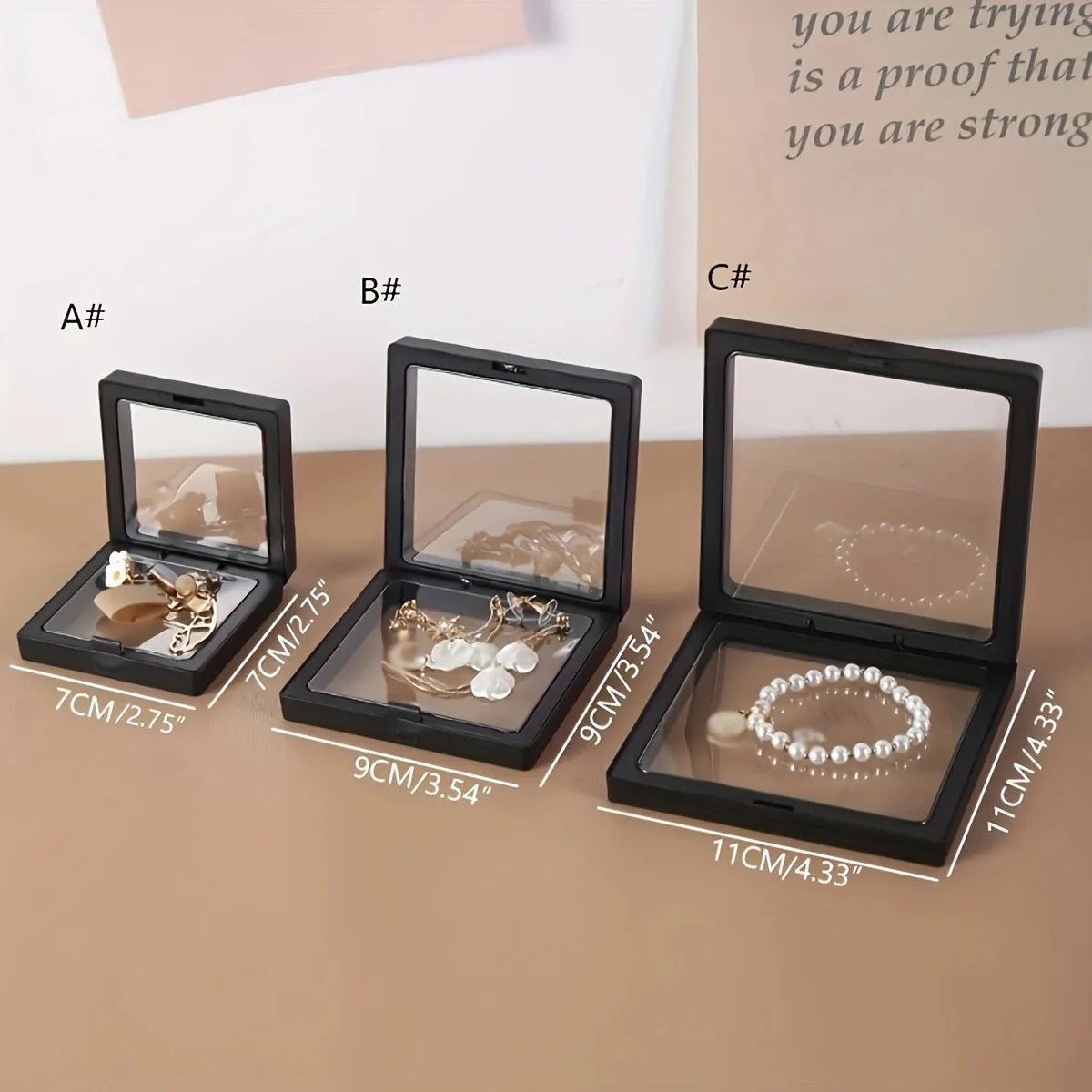 Transparent floating display box, plastic film jewelry packaging box, jewelry, necklace, ring, and collectible storage box