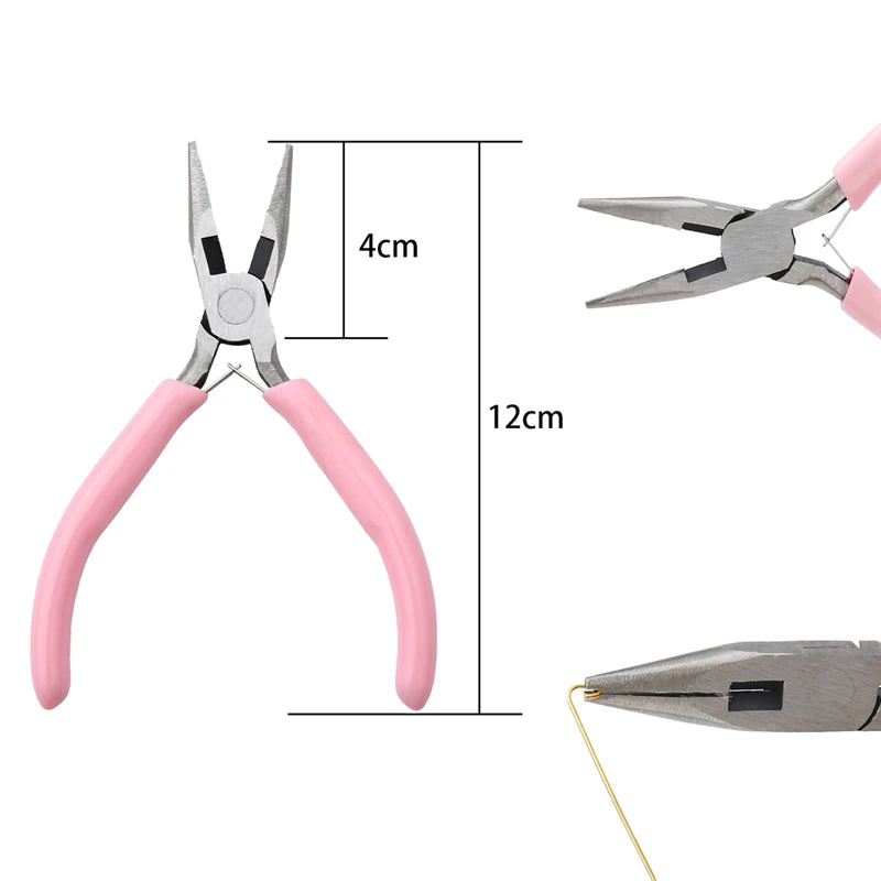 Cute Pink Color Handle Anti-slip Splicing and Fixing Jewelry Pliers Tools & Equipment Kit for DIY Jewelery Making Needlework