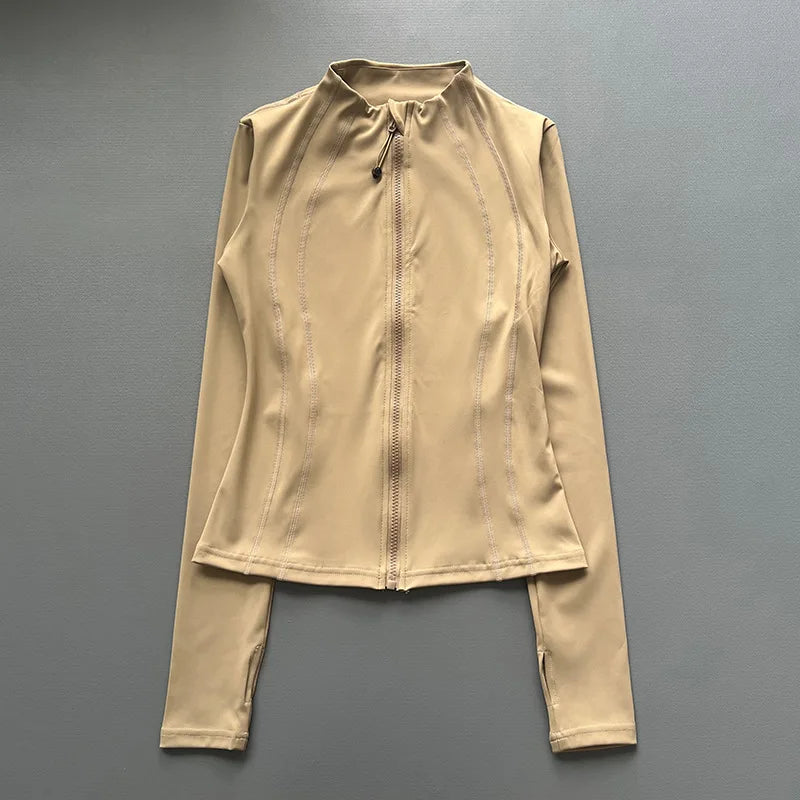 Quick Dry Stand Up Collar Fitness Jacket For Women Slim-Fit Zipper Yoga Wear Long Sleeve Breathable Running Sports Cycling Top