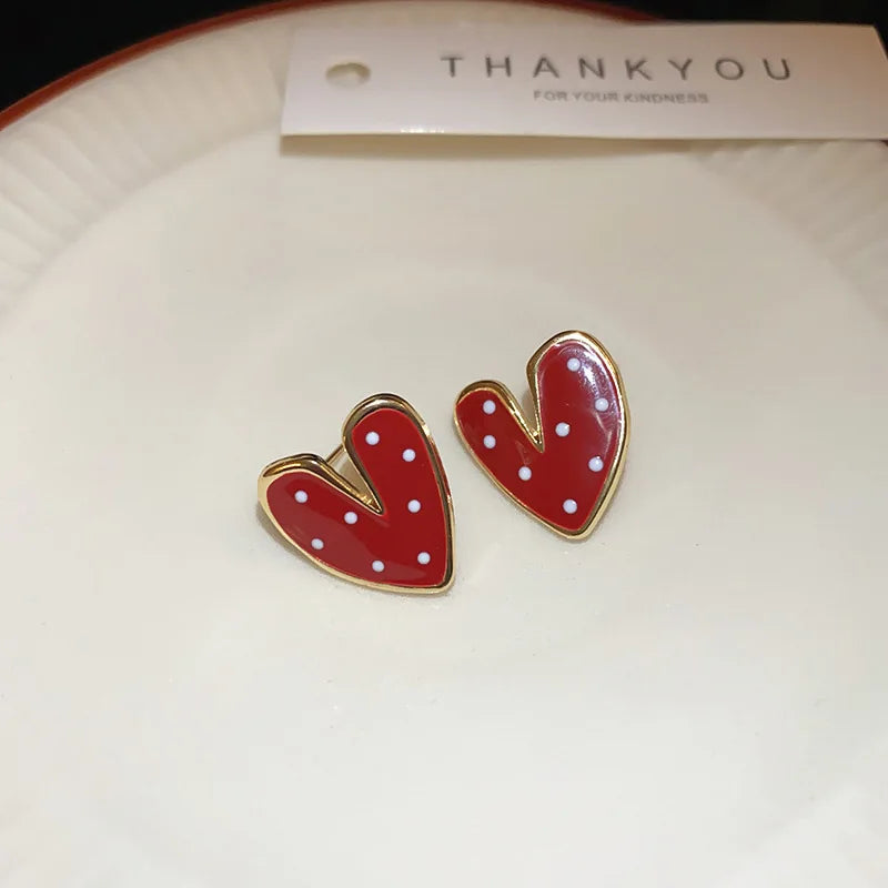 Big Heart Love Earrings For Women Girl Minimalist White Green Color Pattern Graffiti Glaze Stud Earrings Aesthetic Jewelry