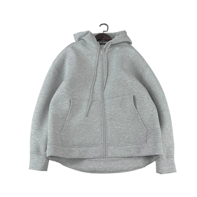 HH Autumn Women Casual Hooded Jacket Loose Oversize Zipper Hoodie Sweatshirts Solid Coat Office Lady Chic Outwear Tops