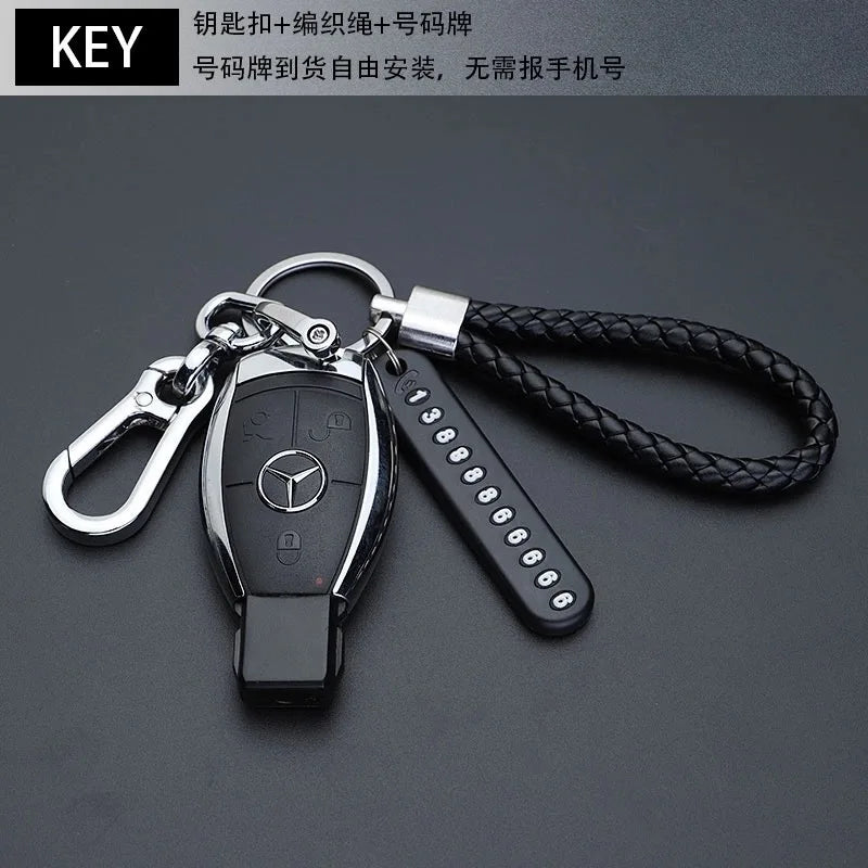 Trendy DIY Mobile Phone Number Plate Pendant Keychain for Men Punk Simple Woven Leather Rope Anti-lost Car Key Chain Accessories
