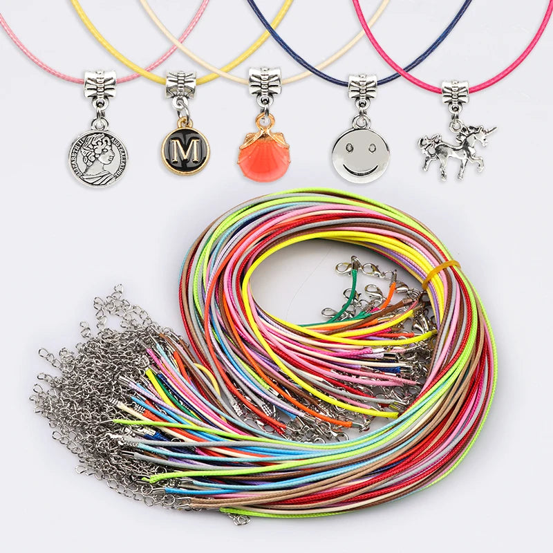 50pcs Black Strap Charm Cord Lanyard Lariat Strap Cords Lobster Clasp Rope Keychains Hooks Mobile Set Charms Jewelry Accessories