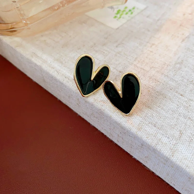 Big Heart Love Earrings For Women Girl Minimalist White Green Color Pattern Graffiti Glaze Stud Earrings Aesthetic Jewelry