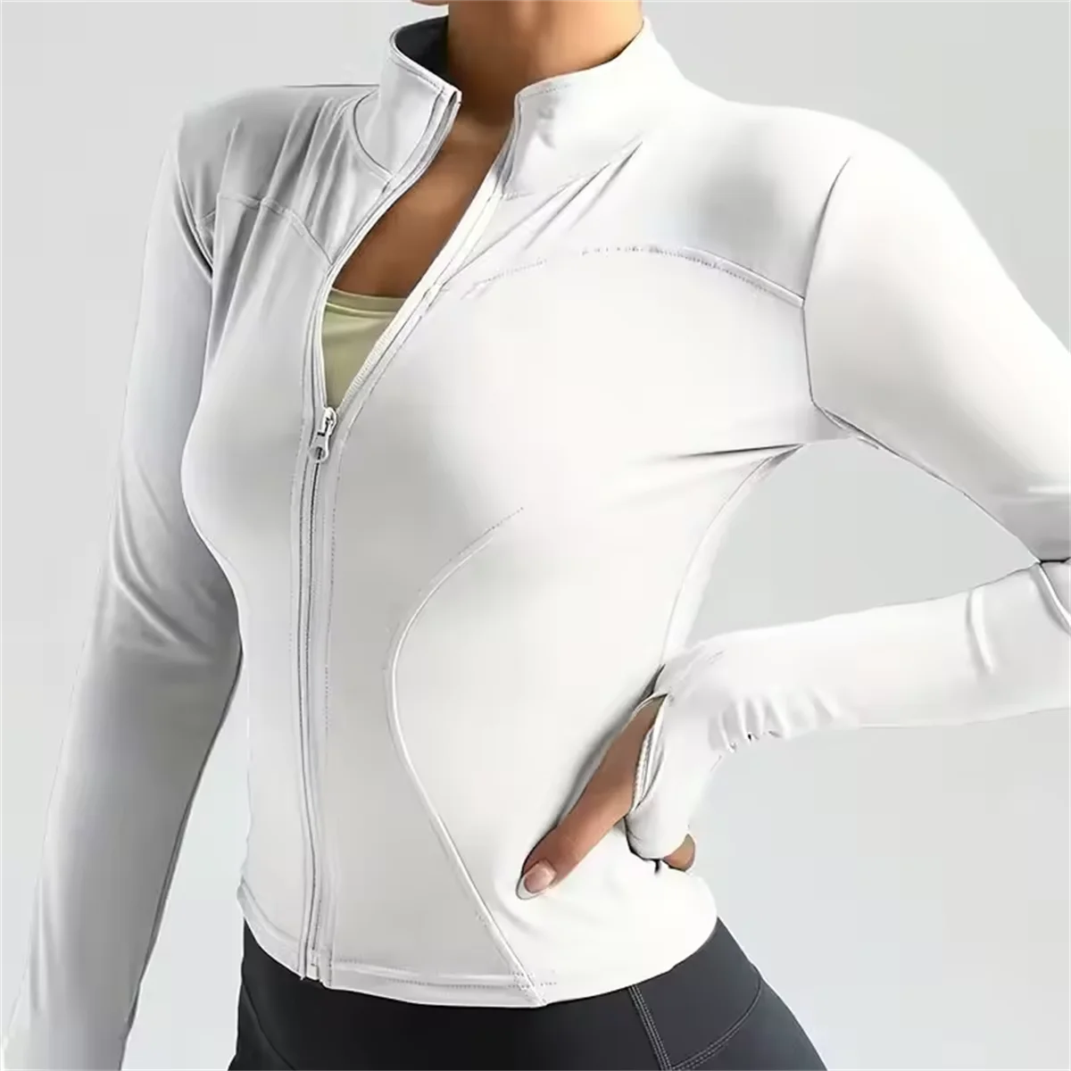Fashion Zipper Sports Jacket Women's Long Sleeve Running Fitness Tight Top Solid Yoga Quick Drying Coat Casual Simple Clothing