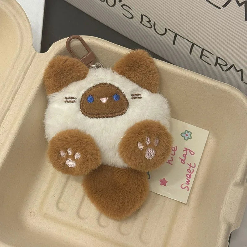 Cute Cartoon Plush Long Tailed Cat Keychain Kawaii Doll Toy Bag Pendant Key Ring Keyring Accessories for Women Girls Couples