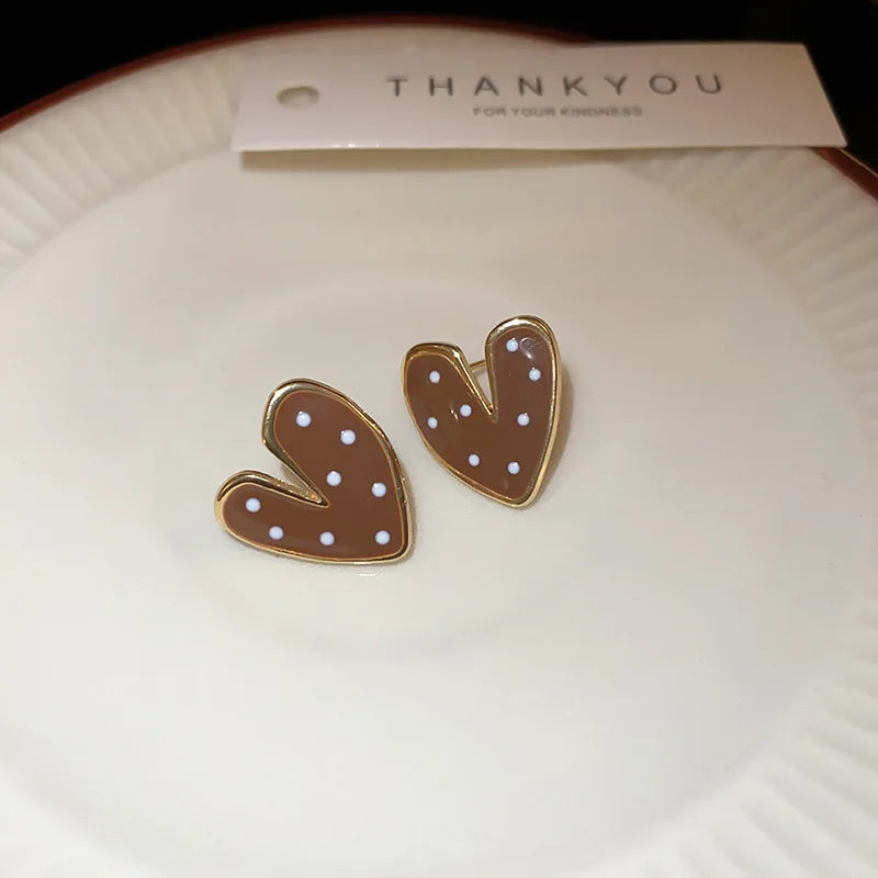 Big Heart Love Earrings For Women Girl Minimalist White Green Color Pattern Graffiti Glaze Stud Earrings Aesthetic Jewelry