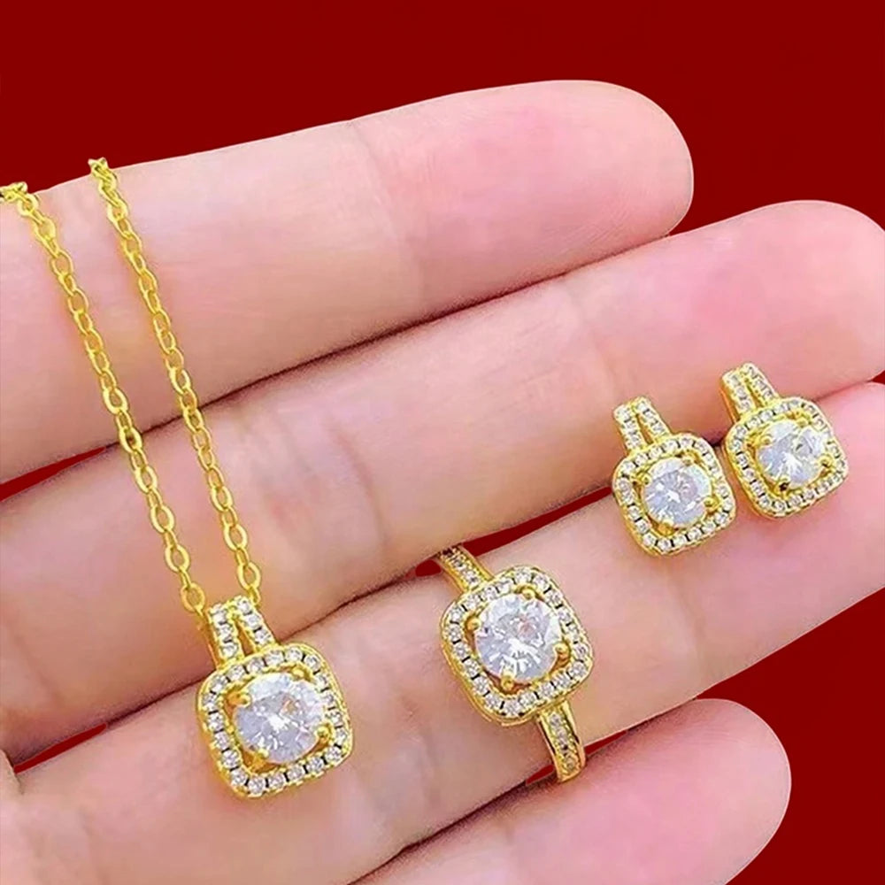 1PC Luxury Cube Jewelry Set, Women's Elegant Necklace, Earrings & Ring Set, Perfect Gift for Valentine's Day, Christmas Gift, Bi
