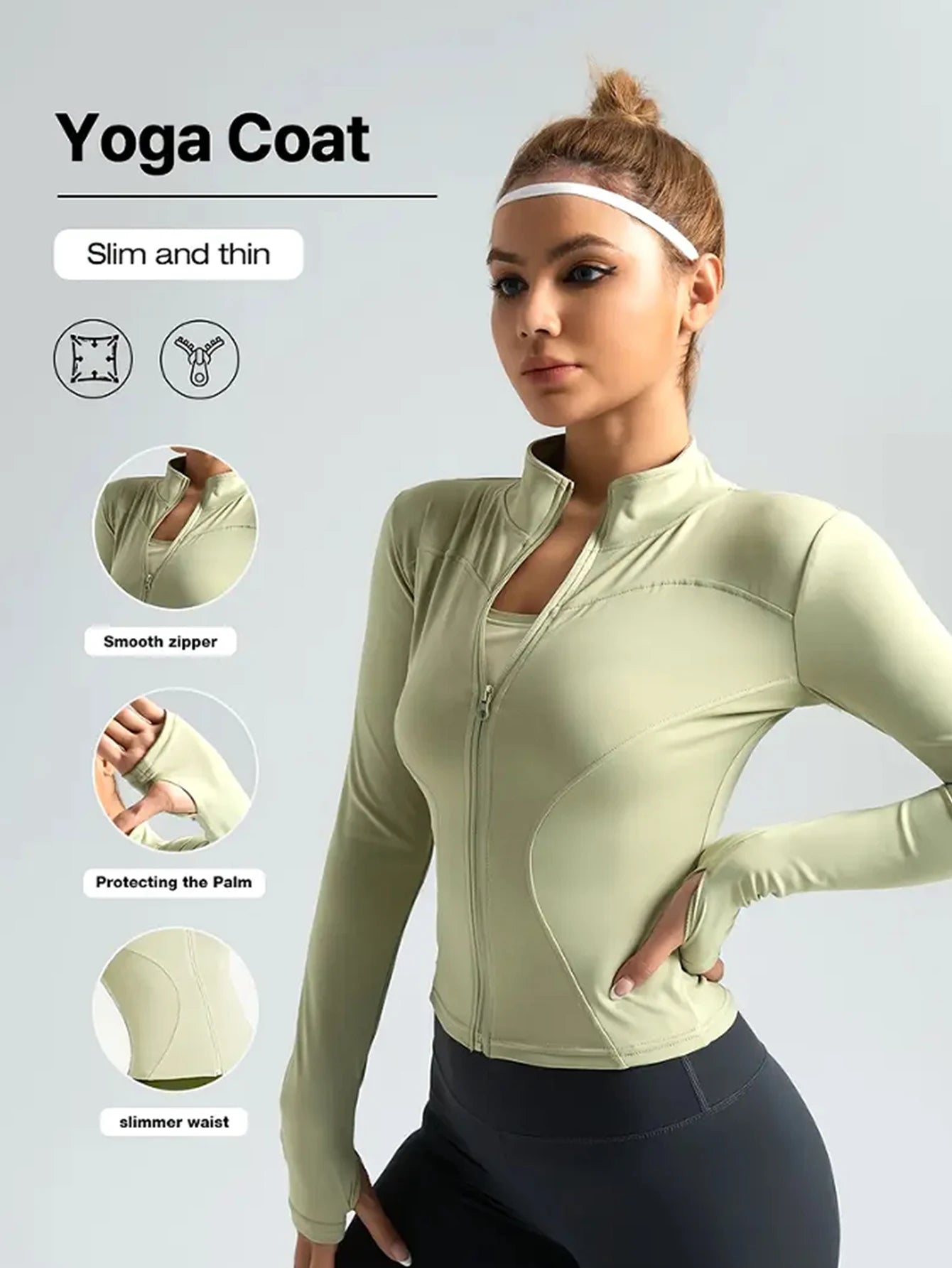 Fitness jacket, women's tight quick-drying top, 2025 autumn edition, long-sleeved sun-protective stand-up collar, sports Pilates