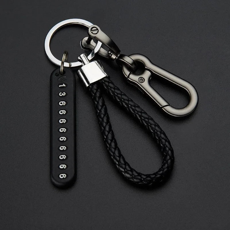 Trendy DIY Mobile Phone Number Plate Pendant Keychain for Men Punk Simple Woven Leather Rope Anti-lost Car Key Chain Accessories