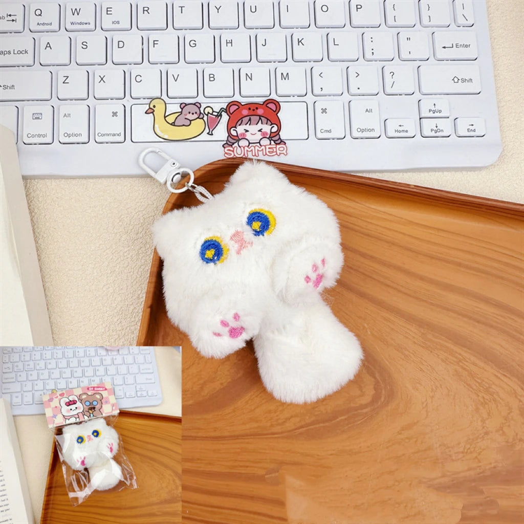 Cute Cartoon Plush Long Tailed Cat Keychain Kawaii Doll Toy Bag Pendant Key Ring Keyring Accessories for Women Girls Couples