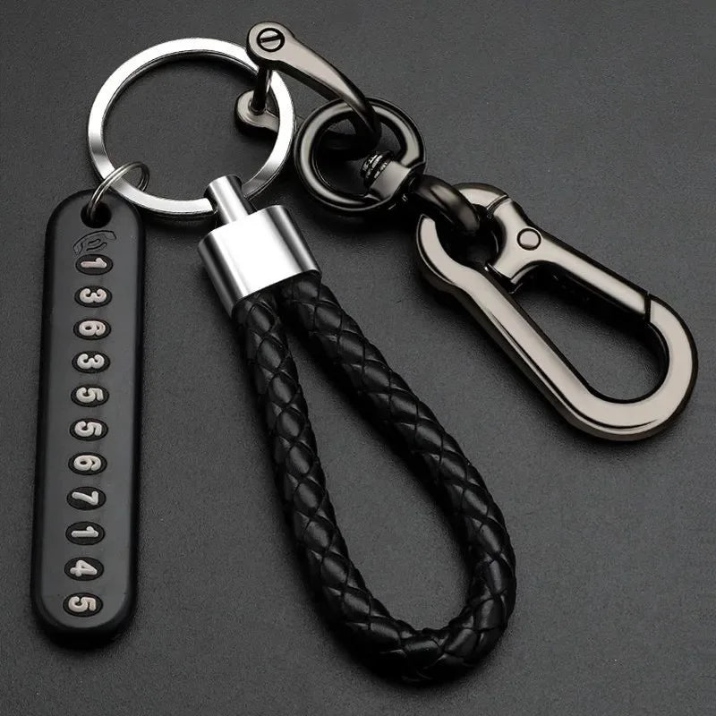 Trendy DIY Mobile Phone Number Plate Pendant Keychain for Men Punk Simple Woven Leather Rope Anti-lost Car Key Chain Accessories