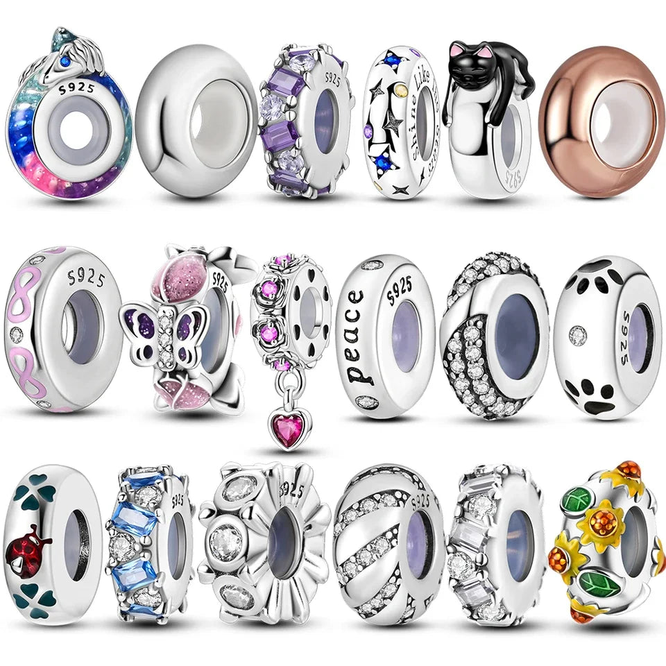 925 Sterling Silver Silicone Spacer Stopper Beads Charms Jewelry Fit Original 925 Bracelet For Women DIY Gift Party