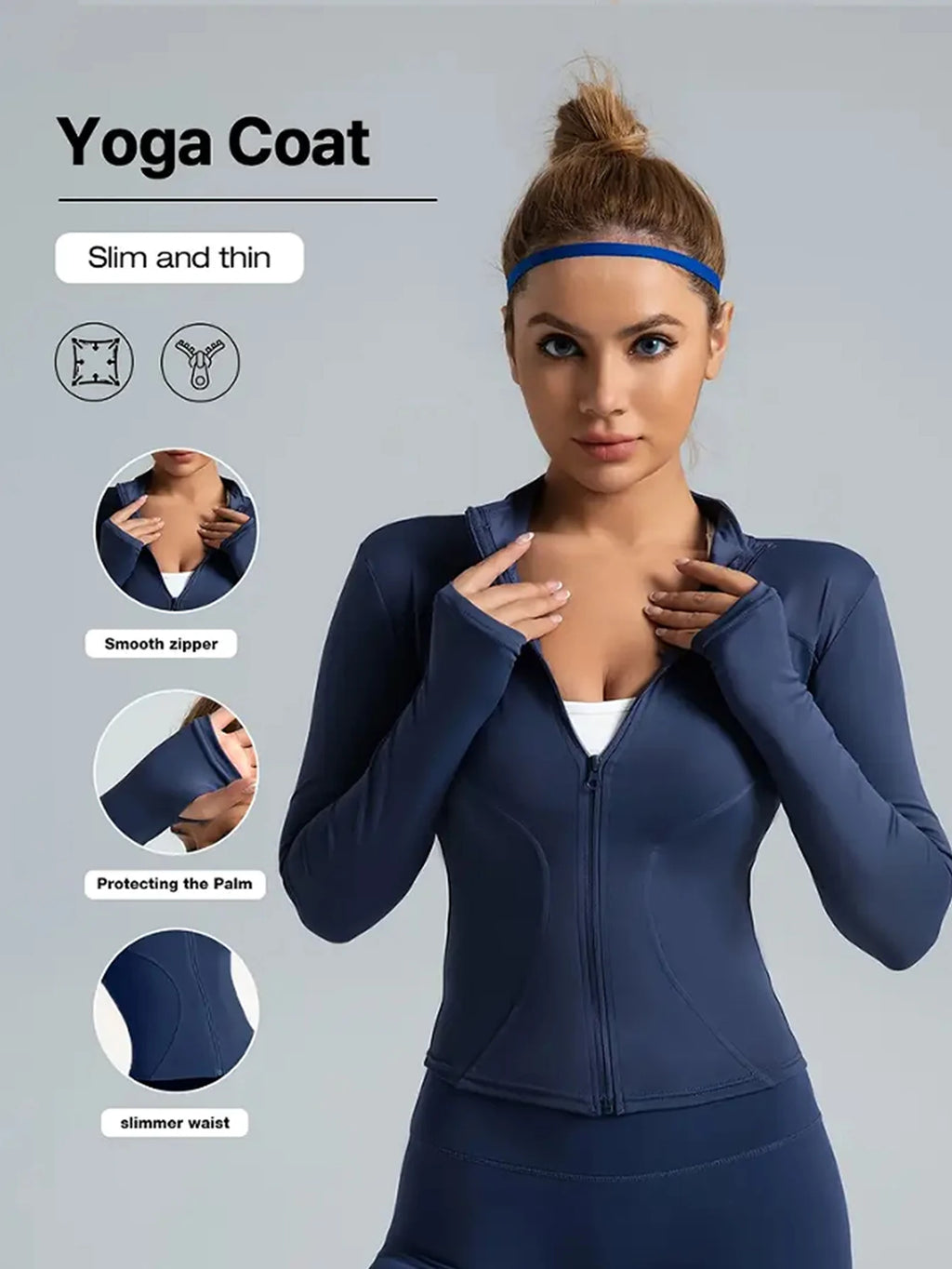 Fitness jacket, women's tight quick-drying top, 2025 autumn edition, long-sleeved sun-protective stand-up collar, sports Pilates