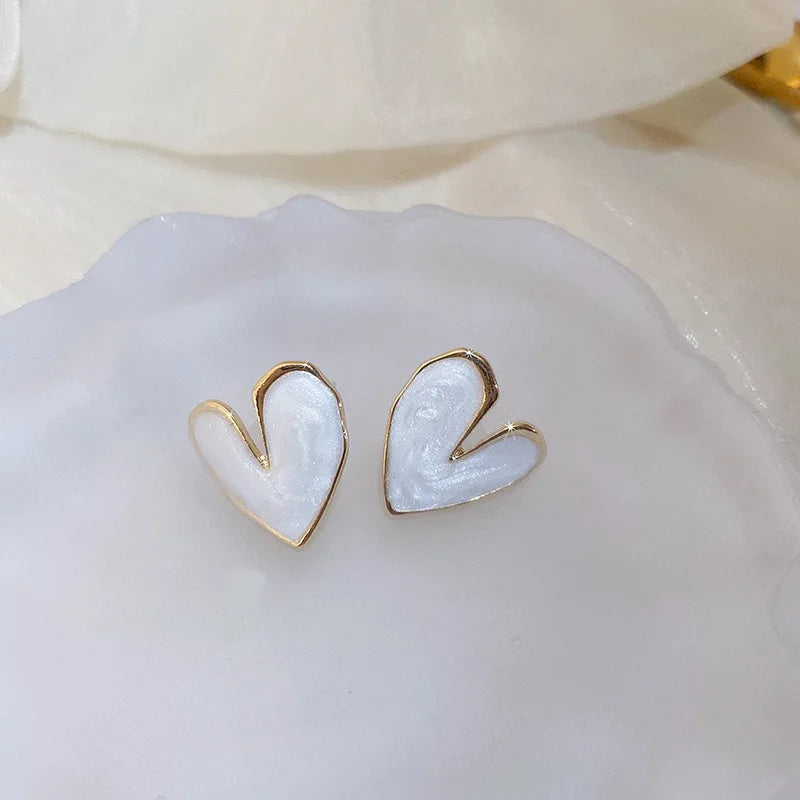 Big Heart Love Earrings For Women Girl Minimalist White Green Color Pattern Graffiti Glaze Stud Earrings Aesthetic Jewelry