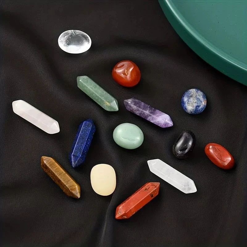 14pcs/box Natural Stone 7 Chakra Points Crystal Pillar Set Colorful DIY Necklace Jewelry Display Ornament Gifts Yoga Energy