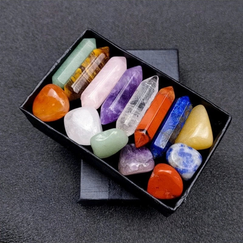 14pcs/box Natural Stone 7 Chakra Points Crystal Pillar Set Colorful DIY Necklace Jewelry Display Ornament Gifts Yoga Energy