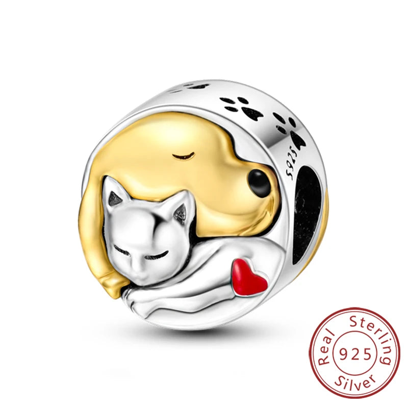 New 925 Sterling Silver Charm Beads Dog Cat Pets Pendant Fit Original Bracelet Necklace DIY Charm Jewelry Making