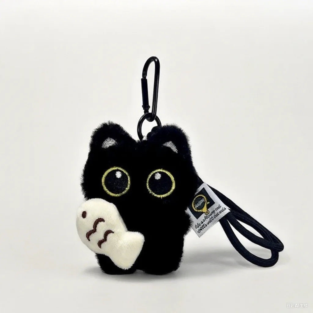 1Pcs Cool Plush Black Cat Doll Toy Keychain Bag Pendant Charms Car Keyring Accessories For Women Couples Kawaii Gift